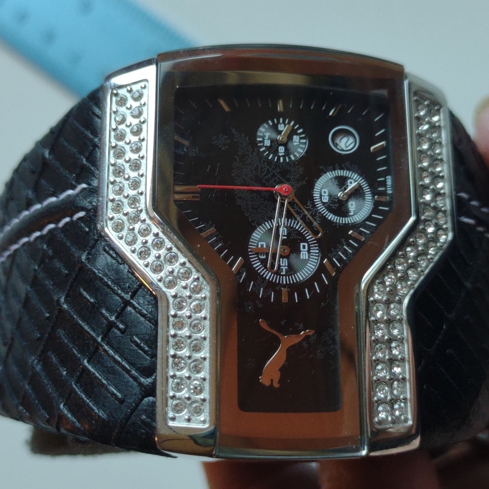 Puma Ladies Star Podium Black Leather and Stainless Steel Watch